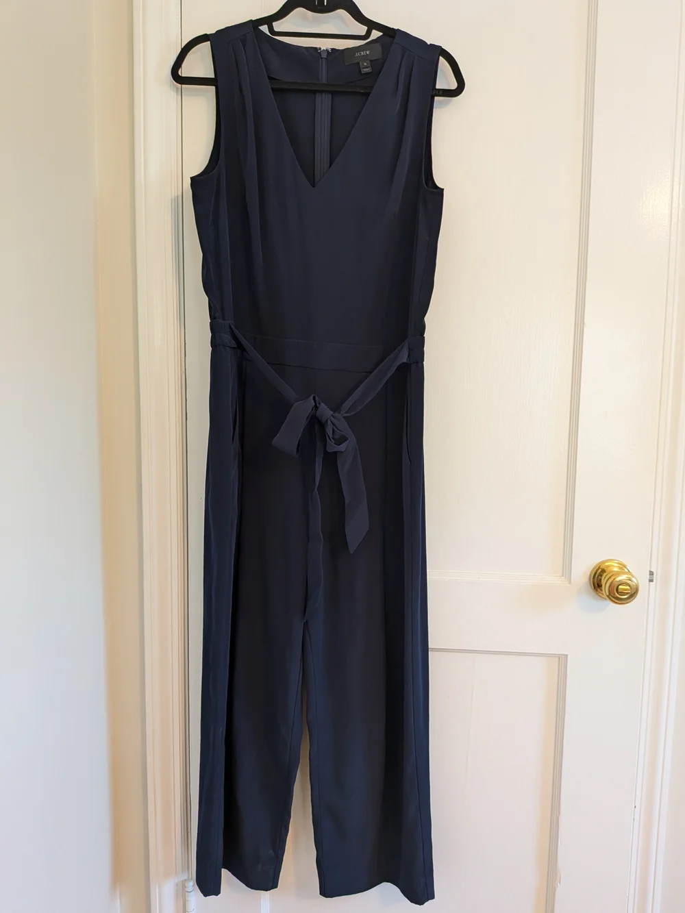 J.Crew Navy Blue Sleeveless V-Neck Belted Jumpsuit Size 10